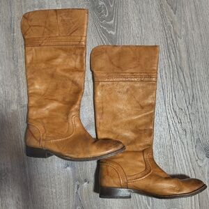 Frye Melissa 76442 Trapunto Saddle Brown Leather Knee High Riding Boots Size 10